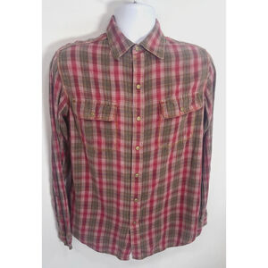 Ryan‎ Michael Mens Plaid Metal Snap Shirt Medium Red Western
